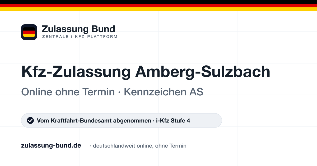 Kfz Zulassung Amberg-Sulzbach (AS) ohne Termin – Vorschaubild von Zulassung Bund