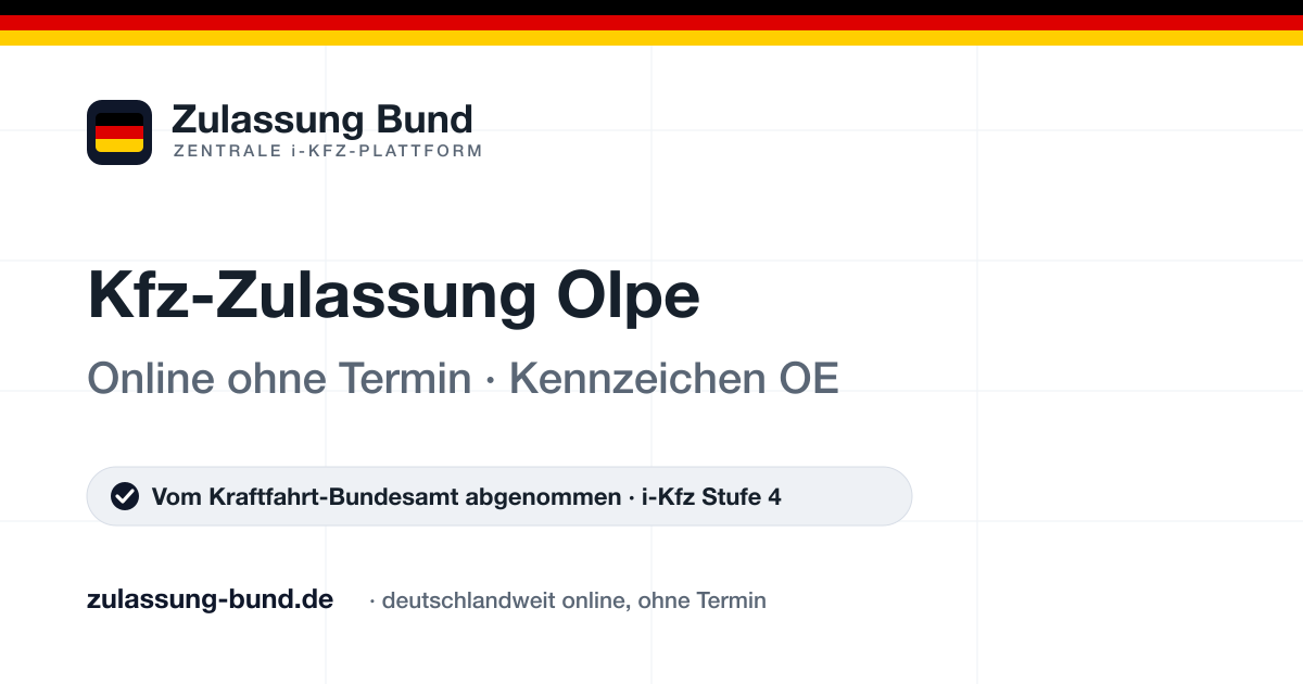 Kfz Zulassung Olpe (OE) ohne Termin – Vorschaubild von Zulassung Bund