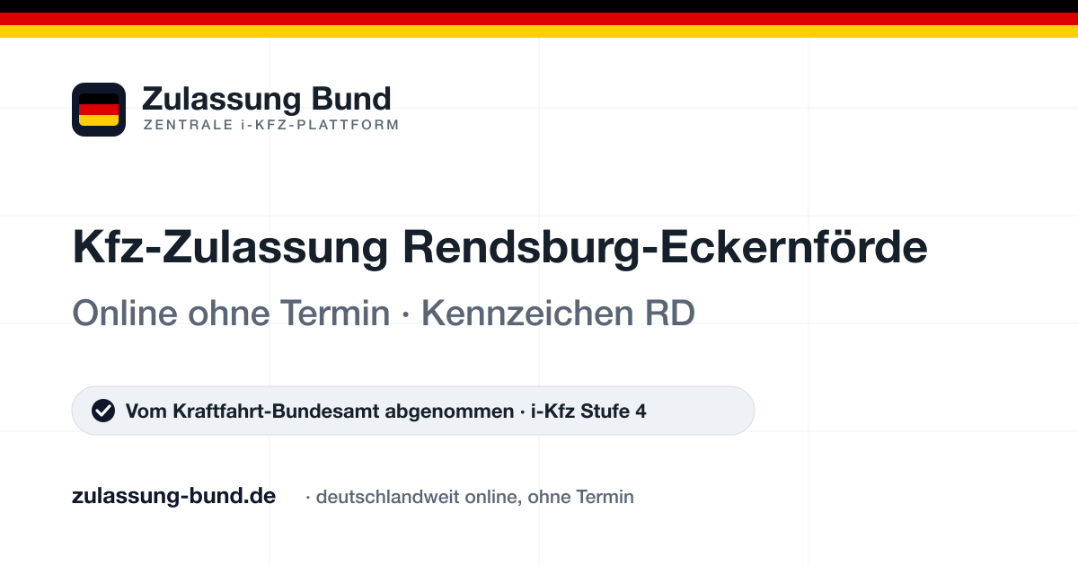 Kfz Zulassung Rendsburg-Eckernförde (RD) ohne Termin – Vorschaubild von Zulassung Bund