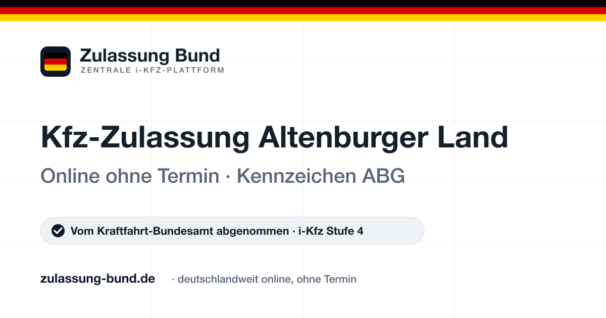 Kfz Zulassung Altenburger Land (ABG) ohne Termin – Vorschaubild von Zulassung Bund